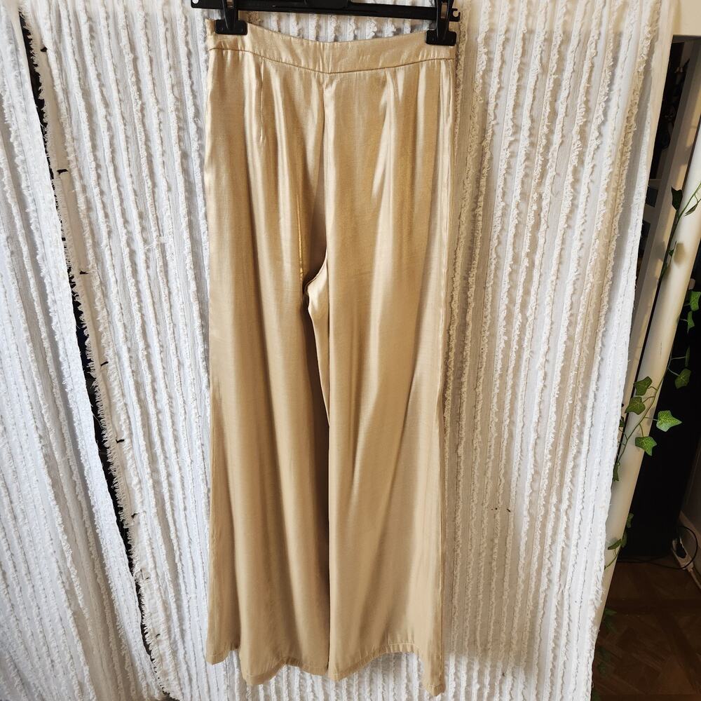 Lovers + Friends Sz Small Pale Gold Zoey Wide Leg High Waisted Pants Party Glam - Picture 7 of 10
